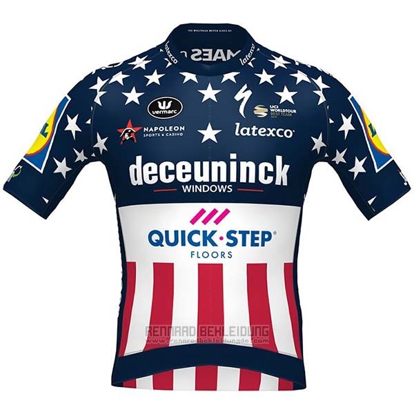 2020 Fahrradbekleidung Deceuninck Quick Step Champion USA Trikot Kurzarm und Tragerhose - zum Schließen ins Bild klicken